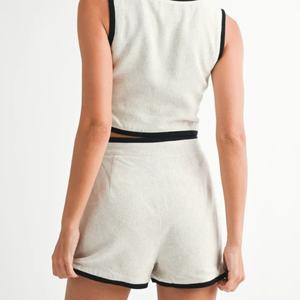 Conjunto de Dos Piezas de Lino Casual para Mujer, Estilo Moderno, Sexy, Top sin Mangas y Pantalones Cortos de Lona, Venta Caliente OEM 2025 - Product Image 3