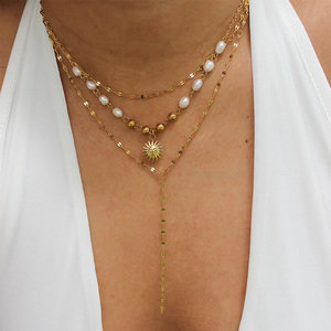 Elegante mujer Simple 18K chapado en oro de acero inoxidable pequeño collar de perlas de agua dulce para mujer Collar De Perlas - Product Image 4