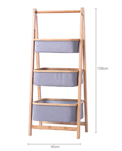 Cesto <span class=keywords><strong>in</strong></span> Bambù Naturale con <span class=keywords><strong>Tessuto</strong></span>, Ecologico e Durevole. Design Pieghevole Salvaspazio, Scaffale a Tre Livelli - Product Image 2