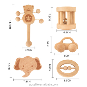 Puszlife – <span class=keywords><strong>anneau</strong></span> de <span class=keywords><strong>dentition</strong></span> en bois de hêtre pour bébé, jouets sensoriels <span class=keywords><strong>Montessori</strong></span>, <span class=keywords><strong>anneau</strong></span> de <span class=keywords><strong>dentition</strong></span>, hochet avec cloches, sucette pour bébé, vente en gros, 100% - Product Image 6