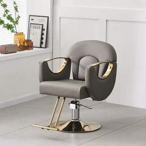Sillón de <span class=keywords><strong>Barber</strong></span>ía, Silla de Peluquería, Acero Inoxidable Chapado en Oro, Diseño Moderno y Simple, Giratorio, Inclinable, con Reposabrazos, Silla de Salón - Product Image 3