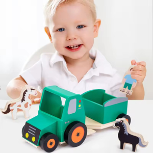 EDULAND Nouveau Jouet en Bois pour Bébé, Modèle de <span class=keywords><strong>Tracteur</strong></span> et Petite <span class=keywords><strong>Remorque</strong></span>, <span class=keywords><strong>Jeu</strong></span> de Société Interactif Parent-Enfant, Unisexe - Product Image 4