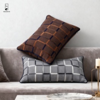Housse de coussin lombaire géométrique bicolore - Housse de coussin jacquard moderne avec passepoil - Coussin texturé 30x50cm pour canapé