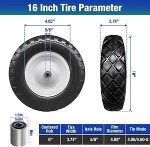 Rueda de Carretilla de 16 Pulgadas, Antipinchazos, de Poliuretano Sólido, 4.80/4.00-8, Neumáticos sin Aire de PU, Rodamientos de Bolas de 5/8 Pulgadas, Cubo Centralizado de 6 Pulgadas - Product Image 4