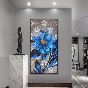 ภาพวาดดอกไม้สุดหรู ศิลปะโมเสกดอกไม้ งานศิล<span class=keywords><strong>ป</strong></span>ะติดผนังแบบมีกรอบ ภาพวาดดอกโบตั๋นสีน้ำเงิน ภาพวาดนามธรรมบนผ้าใบสำหรับตกแต่งผนัง - Product Image 2
