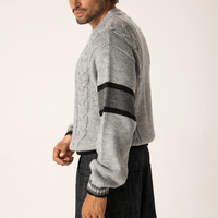 Pull en maille torsadée à col rond pour homme, décontracté, unique, avec blocs de couleur