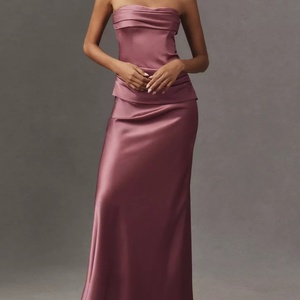 Robe Corset Décontractée d'Été sans Bretelles, Froncée, Longue, Broderie Florale, Dentelle Ajourée, Respirante, Naturelle, Décoration Frontale - Product Image 1