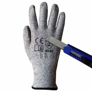 HPPE En388 Glass Garden Protective Industry Anti Cut Level 5 PU Coated Construction Work Safety Cut Resistant Gloves