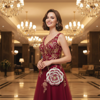 Tas Clutch Malam Berhias Bunga dan Rhinestone Berkualitas Tinggi, Buatan Tangan dari Bahan Alloy dengan Kancing Magnetik untuk Wanita, Cocok untuk Pesta Pernikahan dan Makan Malam Mewah