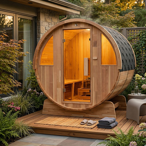 Sauna extérieur moderne en bois avec toit en asphalte imperméable, pour 2 à 4 personnes, avec chauffage Harvia et grande fenêtre en verre, idéal pour les parcs. - Product Image 1