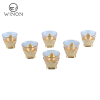 Ensemble de 12 tasses à café arabes en verre, vaisselle dorée de luxe