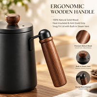 Bouilloire à café en acier inoxydable à bec col de cygne avec poignée en bois, pour le café filtre et le thé, idéale pour barista, compatible induction, vente en gros, logo personnalisé