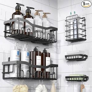 Adhesive Shower Caddy 5 Pack Rustproof Stainless Steel <b>Bath</b> Organizers With Large Capacity, No Drilling Shelves - Product Image 1