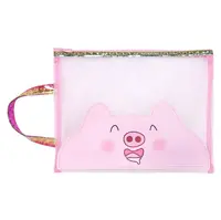 素敵な豚グリッドファイルバッグガールハートガーゼジッパーファイルバッグハンドヘルドA4学生紙袋