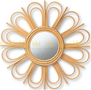Miroir mural moderne de style bohème en rotin brun naturel avec fleurs Style unique pour chambre à coucher Personnalisé à des fins décoratives Offre Spéciale - Product Image 1