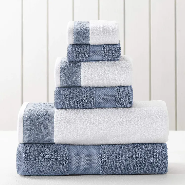 Ev 6 adet pamuk banyo havlusu telkari jakarlı sınır/süper emici mavi banyo havlusu seti havlu banyo için