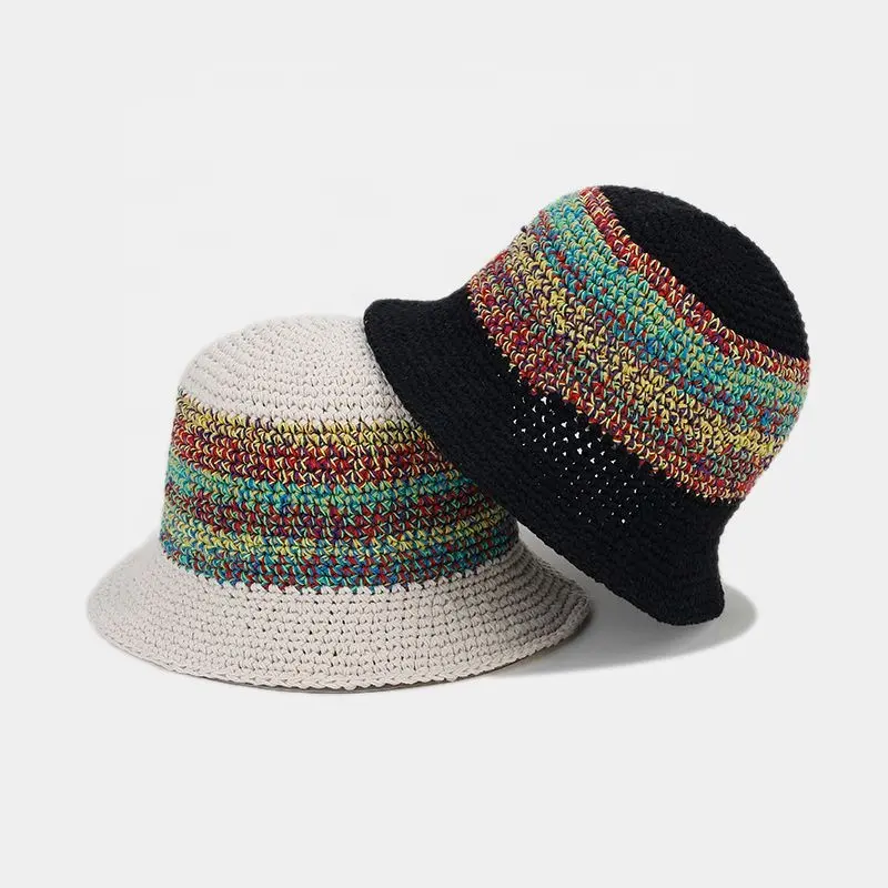 패션 맞춤형 수제 중공 다채로운 중공 니트 꽃 달콤한 버킷 모자 크로 셰 뜨개질 패턴