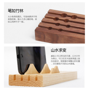 Wooden Pen Holder Mobile Phone Stand <b>Solid</b> <b>Wood</b> Office Stationery Storage Japanese Style <b>Desk</b> Organizer Triangle Shape - Product Image 3