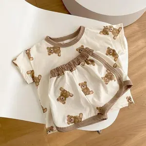 2021 estate nuovo neonato neonato orso stampato modello Casual manica corta top + bambino ragazza traspirante Shorts 2 pz Set