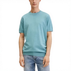 2026 Lyocell Wool Blended Knit Sweater Summer Style Solid Color Short-Sleeved Men's Breathable T-Shirt Custom Front Embroidered - Product Image 3