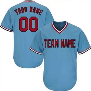 Maillot de baseball personnalisé à col en V, rayures bleues, rayures fines blanches et rouges, pour homme, taille 3XL - Product Image 1