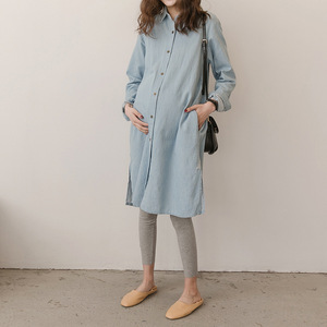 Nueva ropa de primavera para mujeres embarazadas, Camisa <span class=keywords><strong>vaquera</strong></span> holgada de estilo coreano para mujeres embarazadas, <span class=keywords><strong>falda</strong></span> de talla grande, camisa de manga larga - Product Image 4