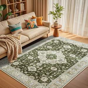 พรมกำมะหยี่คริสตัลลายเปอร์เซียทรงสี่เหลี่ยมผืนผ้า ป้องกันคราบสกปรก เหมาะสำหรับห้องนั่งเล่นและห้องนอน พรมตกแต่ง - Product Image 1