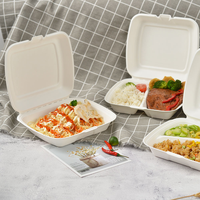 Vaisselle jetable en canne à sucre 6, 8, 9 pouces – Boîte à burger en pulpe compostable écologique – Coque en bagasse pour promotion de restaurant