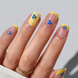BTArtbox <span class=keywords><strong>Uñas</strong></span> Postizas Cortas Cuadradas, <span class=keywords><strong>Uñas</strong></span> Falsas al por Mayor, <span class=keywords><strong>Diseño</strong></span> 3D, Gel Suave, Punta Francesa Amarilla, <span class=keywords><strong>Uñas</strong></span> a Presión - Product Image 1