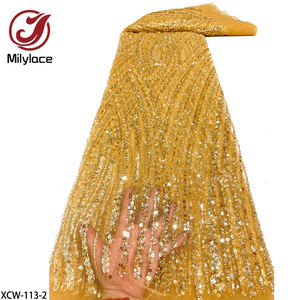 Nueva llegada de oro hecho a mano con cuentas bordado de lujo nupcial <span class=keywords><strong>tela</strong></span> de encaje de <span class=keywords><strong>tul</strong></span> - Product Image 1