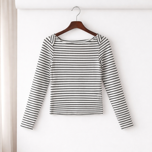 Maglia a Righe con Scollo a Barchetta, Maniche Lunghe, Vestibilità Slim, Casual, in Maglia Morbida, Pullover per <span class=keywords><strong>Donna</strong></span> - Product Image 1