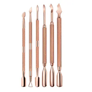 Groothandel nail gereedschap pusher-Groothandel Nail Art Lepel Pusher Manicure Tool D501 Double Headed Rose Gold Rvs Nail Cuticle Pusher