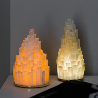 Lampe de table de Noël en gypse naturel écologique, faite à la main, polie à la main, en albâtre translucide, forme naturelle, fleur Feng Shui