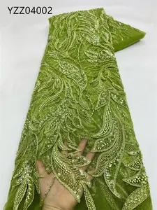 Telas de encaje de lentejuelas con cuentas doradas de lujo de alta calidad para mujer vestido de novia bordado de encaje africano para fiesta