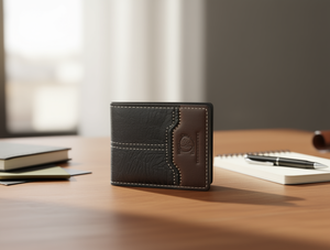 Portafoglio da Uomo in Vera Pelle con Motivo a Palme, Chiusura a Soffietto Corto, Stile Minimalista - Product Image 2