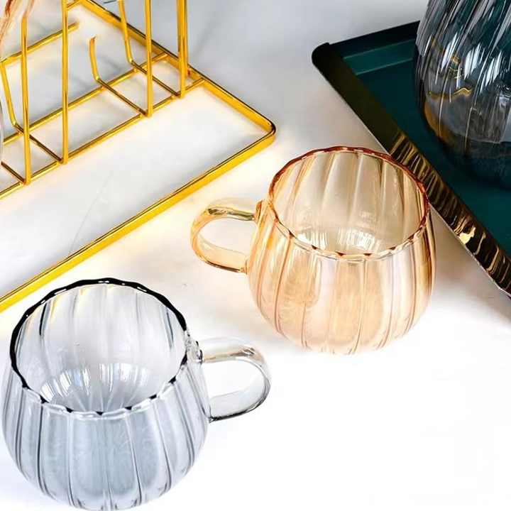 400ml Pumpkin Stripe Glass Drink Cup Heat-Resistant Tea Coffee Mugs ...