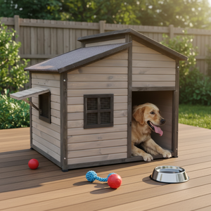 Maison de chien en bois massif de luxe pour chiots <span class=keywords><strong>Cage</strong></span> extérieure moderne pour animaux de compagnie avec motif de <span class=keywords><strong>triangle</strong></span> animal pour vivre en jouant comme cadeau élégant - Product Image 1