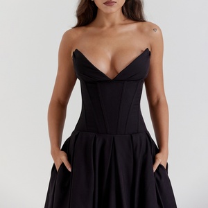 Elegante Vestido Midi Negro sin Tirantes, Esencial para Fiestas Modernas, Diseño Inspirado en Celebridades, Vestidos Personalizados a la Moda - Product Image 2