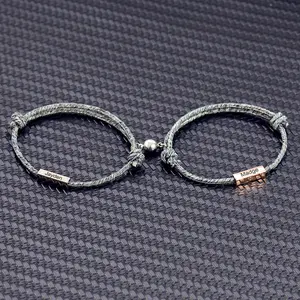 Verstelbare Touw Magnetische Armband Hand Gevlochten Touw String Armbanden Custom Logo Macrame Paar Armbanden Voor Minnaar Acryl Blauw