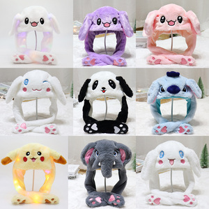 Chapeau d'hiver chaud en peluche personnalisé, style coréen, avec oreilles de lapin mobiles, motif animal de dessin animé et lumière LED - Product Image 2