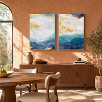 Impression sur toile sans cadre en deux parties, abstrait moderne bleu et or, pour la décoration murale du salon, de la chambre et de l'hôtel