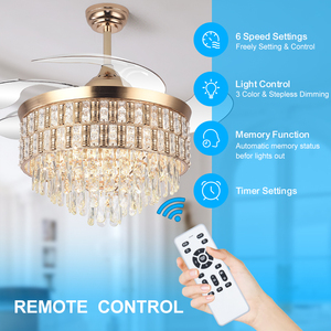 Ventilador de Techo Moderno con Luz de Cristal Y313, Ventilador de Techo Reversible con Luz LED Regulable, Ventilador de Techo Retráctil de Cristal K9 con Control Remoto - Product Image 3