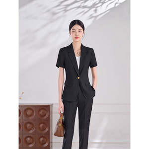 Women's Short Sleeve <b>Blazer</b> And Trousers <b>Set</b> Formal Workwear Anti-Wrinkle Worsted Commute Suit - Product Image 1