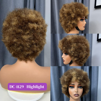 Perruque en cheveux humains brésiliens bouclés afro crépus avec frange, perruque courte et volumineuse de type pixie, fabriquée à la machine, pour femmes noires