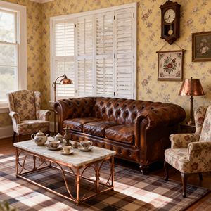 विंटेज चेस्टरफील्ड वास्तविक चमड़े के सेशनल एल-आकार सोफे बटन-टफ्टेड रोल अपार्टमेंट विला घर के लिए सोफे - Product Image 1