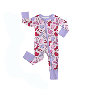 Custom Valentine's Day <b>Bows</b> Love Print Children's Sleepers Wholesale Sleepwear <b>Baby</b> Girls Clothes Sister Matching Kids Clothing - Product Image 2