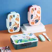 Boîte à Bento en plastique PP à 2 compartiments boîte à déjeuner réutilisable avec couverts