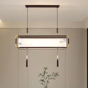 Lustre de style chinois tout en cuivre, rectangulaire, en bois massif, nouveau style, salle à manger, bureau, salon de thé, bois d'ébène, taille moyenne - Product Image 4