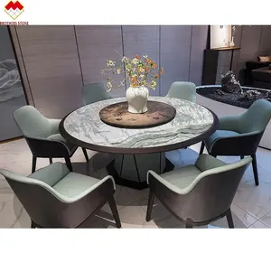 Design moderno green jade marble center table top tavolino da caffè in marmo verde tavolo da pranzo rotondo in marmo set 6 sedie