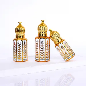 Rolo luxuoso de vidro Attar para frasco de perfume de óleo essencial, 6ml, 9ml, 12ml, ouro, árabe, oriente médio, árabe, Dubai, luxuoso